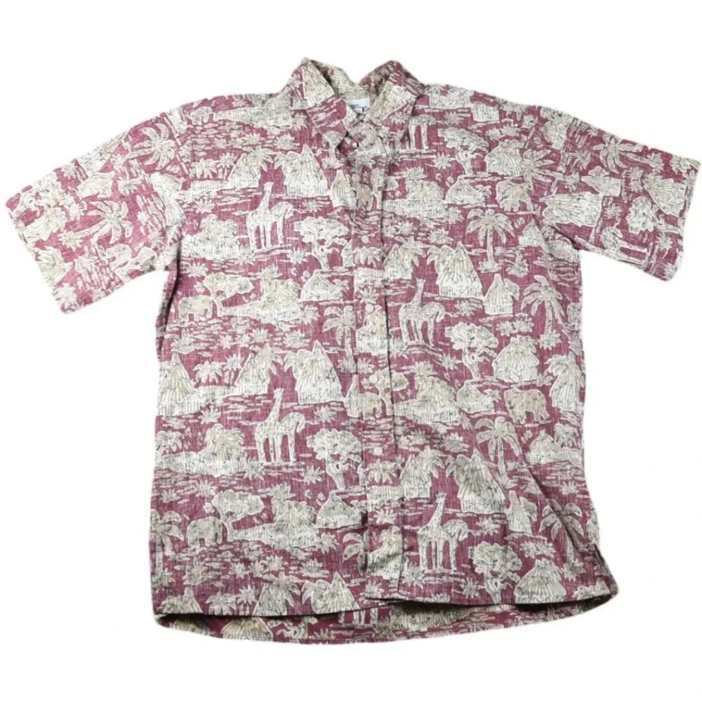 VTG Reyn Spooner || Red & Khaki Safari Palms Size Large